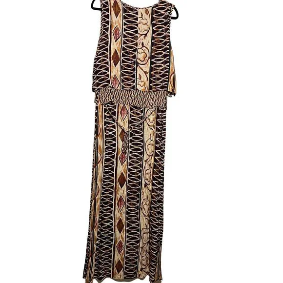 Vintage Rabbit Rabbit Rabbit Brown/Tan Layered Lightweight Maxidress - Picture 2 of 7